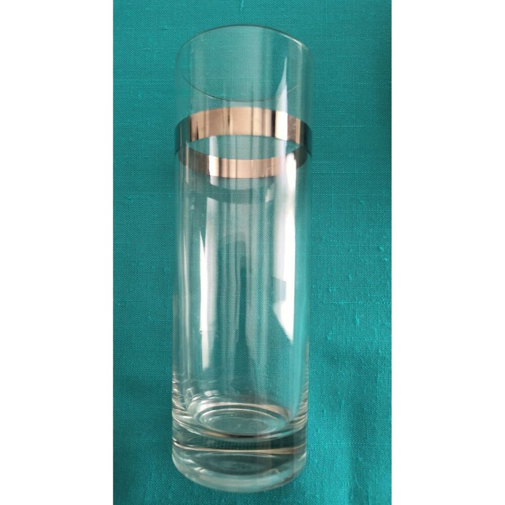 Vintage MCM Style Highball Glass with Silver Band Set of 7 - 2.5"w x 6.75"t